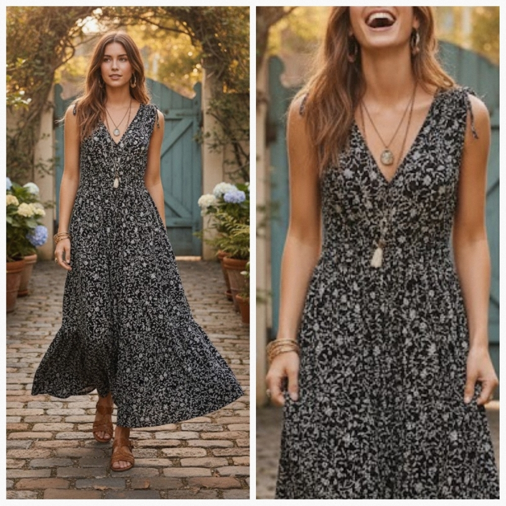 XiRENA Floral Print Sleeveless Cotton Maxi Dress Size XS